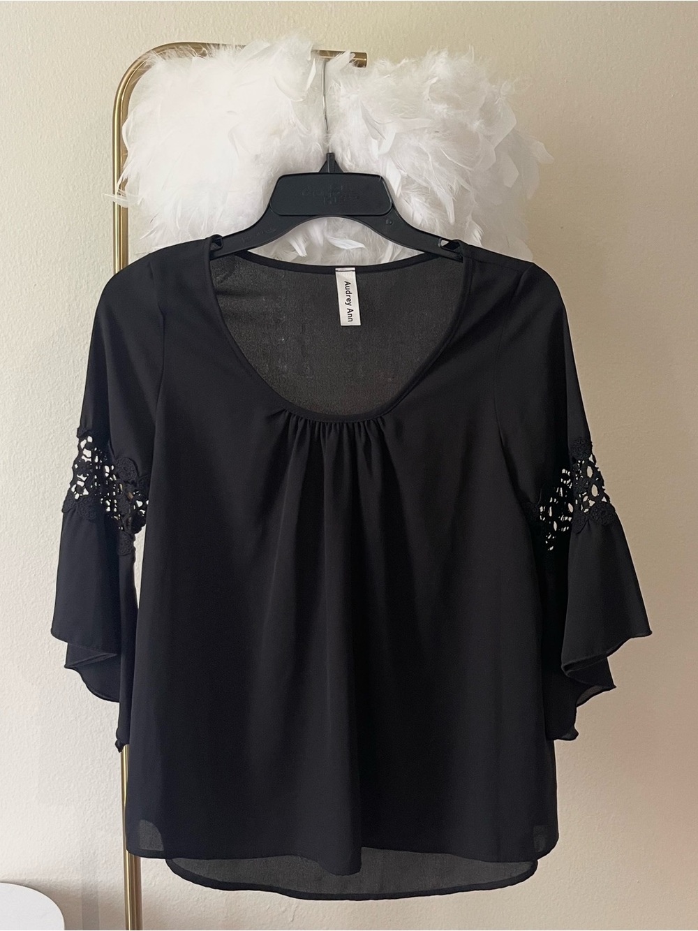 Black flowing flared bell sleeves crochet boho top